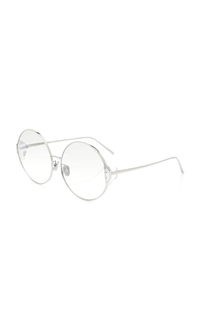 Shop Linda Farrow Oversized Round-frame Metal Sunglasses In Grey