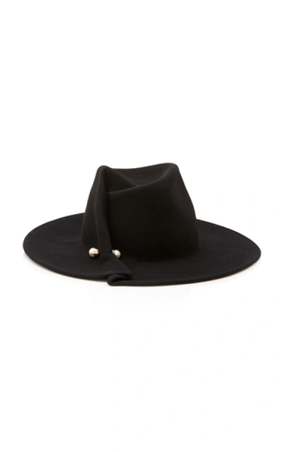 Shop Eugenia Kim Giovanna Pearl-embellished Wool-felt Hat In Black