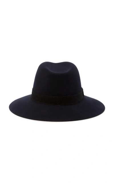 Shop Eugenia Kim Georgina Brushed Wool-felt Fedora In Navy