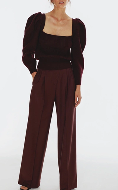 Shop Anna October Rachel Tie-accented Wool-knit Sweater In Burgundy