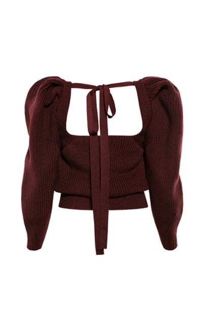Shop Anna October Rachel Tie-accented Wool-knit Sweater In Burgundy