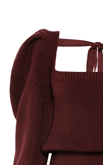 Shop Anna October Rachel Tie-accented Wool-knit Sweater In Burgundy