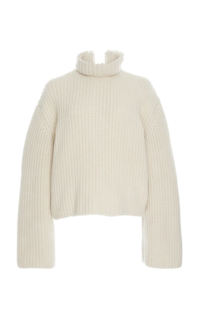 Shop Loewe Pearl-embellished Cropped Cashmere Sweater In White