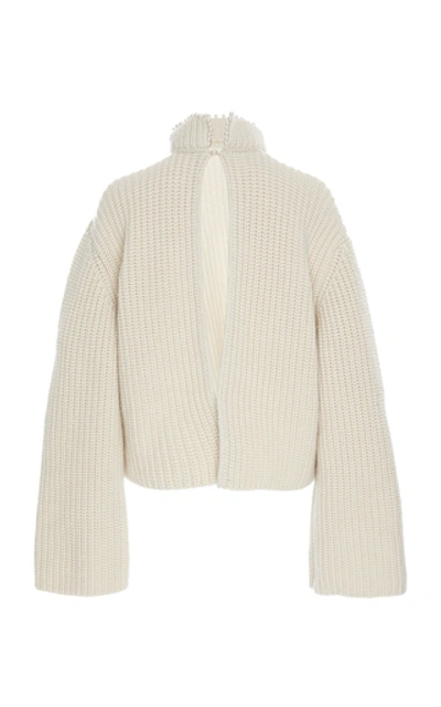 Shop Loewe Pearl-embellished Cropped Cashmere Sweater In White