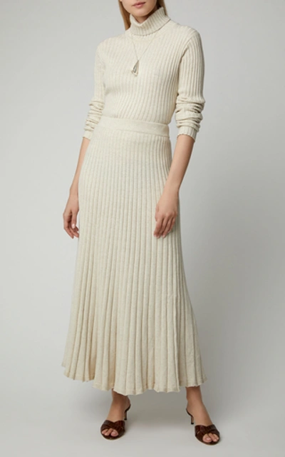 Shop Anna Quan Cleo Pleated Cotton Maxi Skirt In Neutral