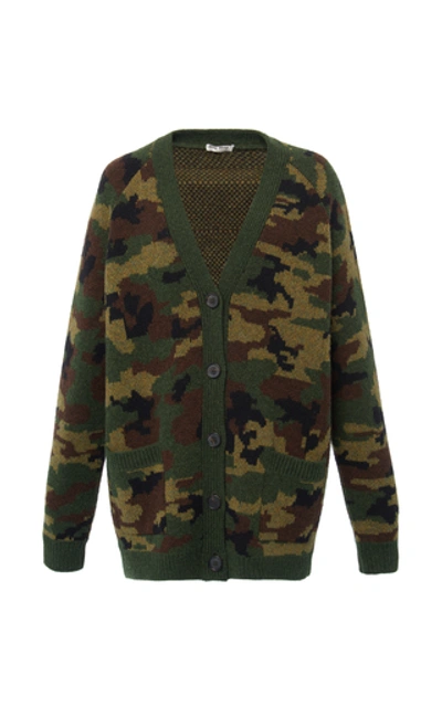 Shop Miu Miu Jacquard-knit Cardigan In Green