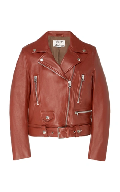 Shop Acne Studios Mock Leather Biker Jacket In Brown