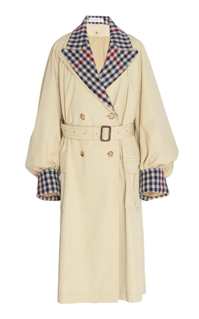 Shop Jw Anderson Plaid Contrast Cotton Trench Coat In Neutral