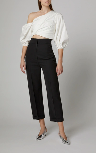 Shop Amur Ale Cropped One-shoulder Cotton-poplin Top In White