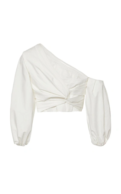 Shop Amur Ale Cropped One-shoulder Cotton-poplin Top In White