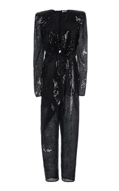 Shop Attico Sequin-embellished Jumpsuit In Black