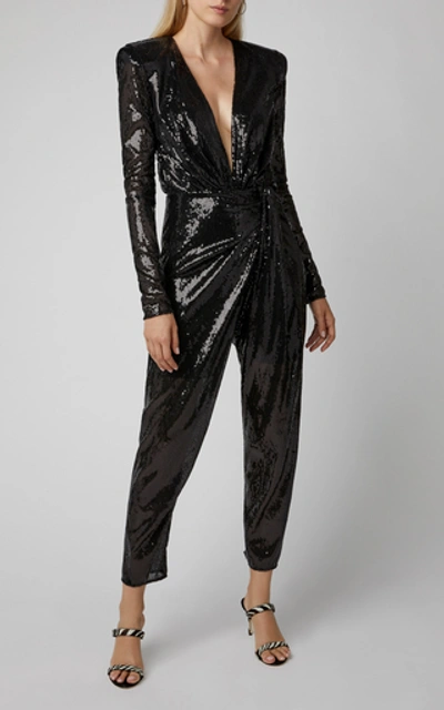 Shop Attico Sequin-embellished Jumpsuit In Black