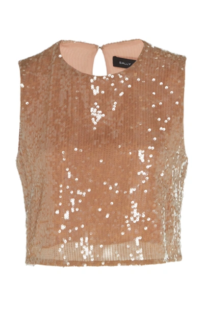 Shop Sally Lapointe Sequined Crepe Top In Brown