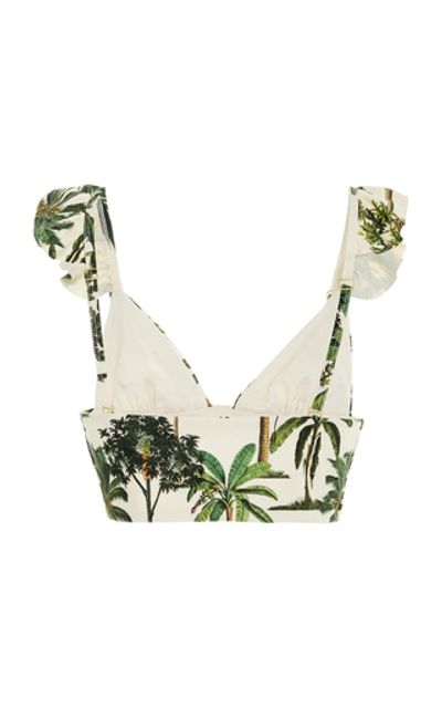 Shop Agua By Agua Bendita Geranium Printed Ruffled Bikini Top In Neutral