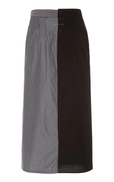 Shop Mm6 Maison Margiela Split Striped Cotton Midi Skirt In Black