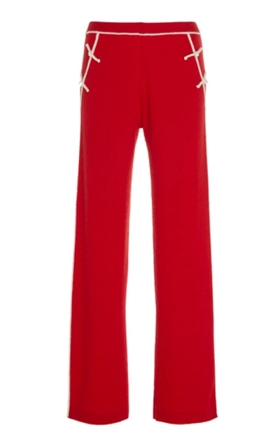 Shop Madeleine Thompson Pallas Embroidered Cashmere Wide-leg Pants In Red