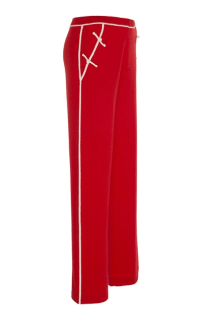 Shop Madeleine Thompson Pallas Embroidered Cashmere Wide-leg Pants In Red