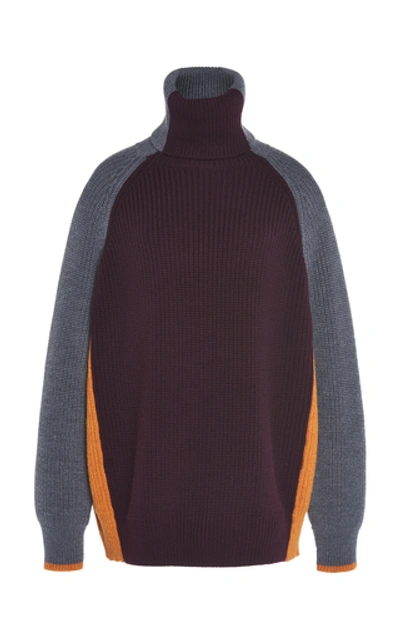 Shop Victoria Victoria Beckham Color-blocked Wool-blend Sweater In Orange