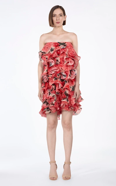 Shop Costarellos Ruffled Georgette Strapless Dress In Multi