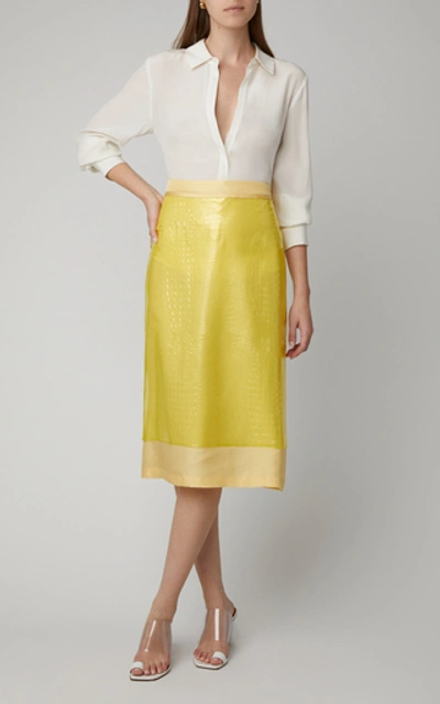 Shop Sies Marjan Sula High-waisted Embossed Plastic Midi Skirt In Yellow