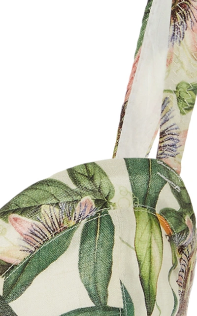 Shop Agua By Agua Bendita Passiflora Floral-print Bustier Linen Top In Multi