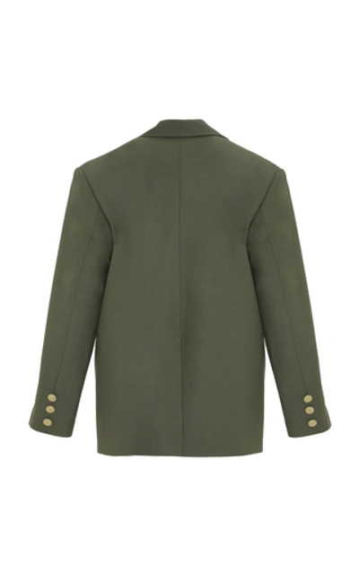 Shop Anouki Double-breasted Wool-effect Blazer In Green