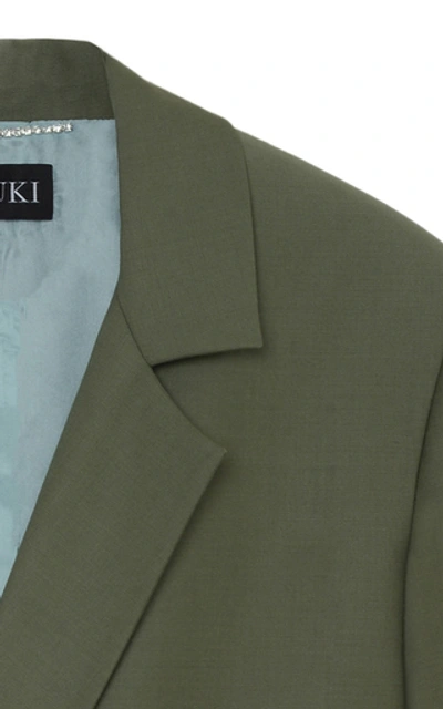 Shop Anouki Double-breasted Wool-effect Blazer In Green