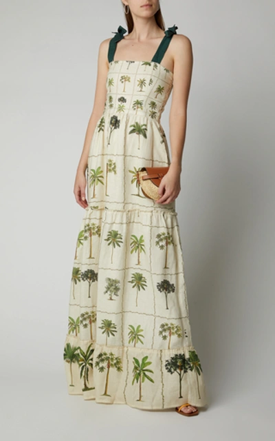 Shop Agua By Agua Bendita Herbarium Floral-print Linen Maxi Dress In Neutral