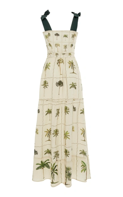 Shop Agua By Agua Bendita Herbarium Floral-print Linen Maxi Dress In Neutral