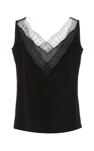 Shop Alexandre Blanc Lace-trimmed Silk Top In Black