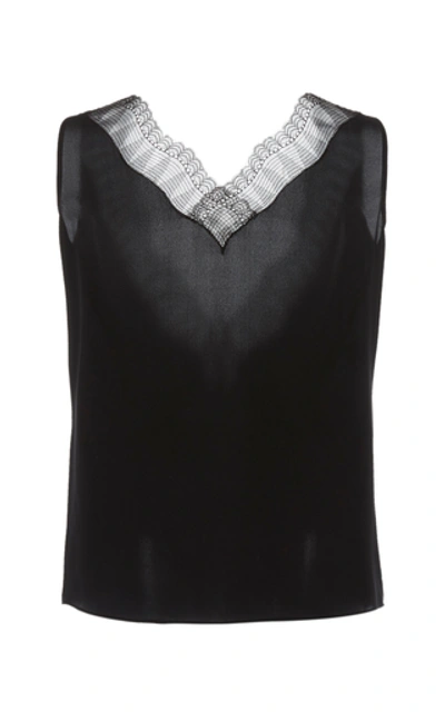Shop Alexandre Blanc Lace-trimmed Silk Top In Black