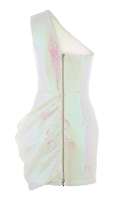 Shop Alex Perry Kea One-shoulder Sequined Chiffon Mini Dress In White