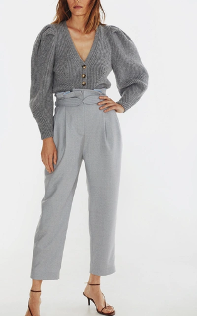 Shop Anna October Kelly Wool-blend Cardigan Sweater In Grey