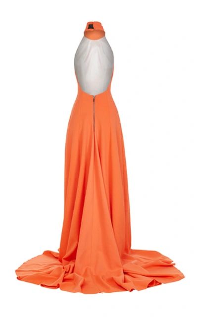 Shop Maticevski Palma Gathered Cady Halterneck Gown In Orange