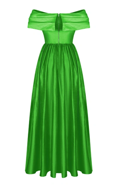 Shop Rasario Off-the-shoulder Silk Corset Gown In Green