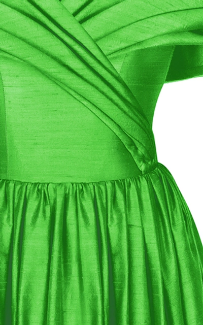 Shop Rasario Off-the-shoulder Silk Corset Gown In Green