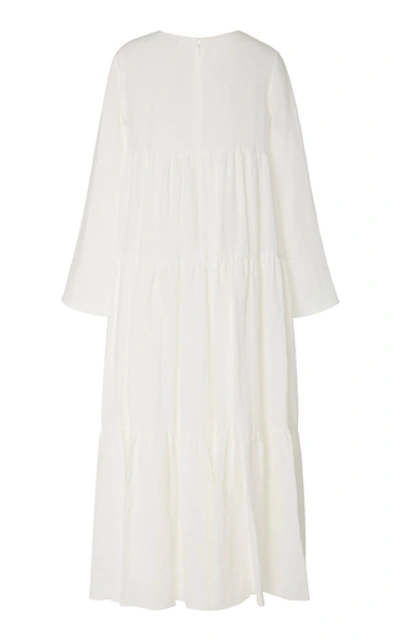Shop Mansur Gavriel Tiered Linen Midi Dress In White