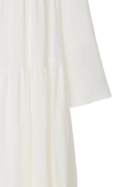 Shop Mansur Gavriel Tiered Linen Midi Dress In White