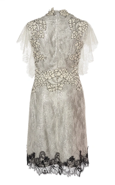 Shop Costarellos Sequin-embellished Chantilly Lace Dress In Metallic