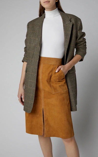 Shop Frame Trapunto-stitched Suede Skirt In Brown