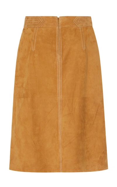 Shop Frame Trapunto-stitched Suede Skirt In Brown