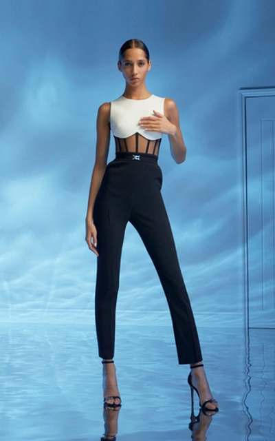 Shop David Koma Corset Waist Tulle-trimmed Jumpsuit In Black