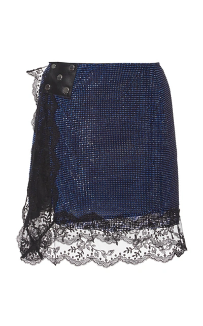 Shop Christopher Kane Crystal Mesh Lace Mini Skirt In Blue