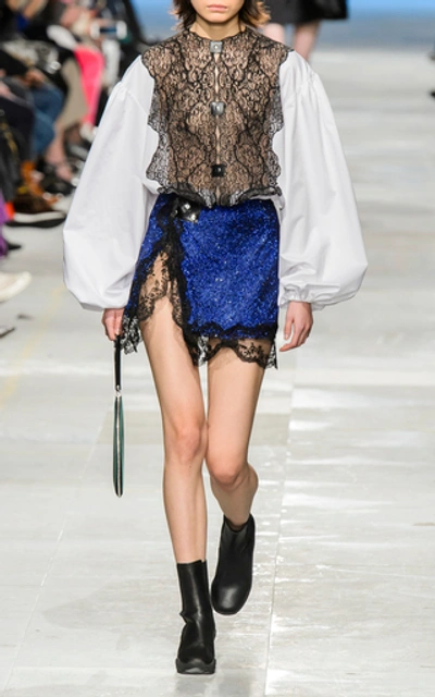 Shop Christopher Kane Crystal Mesh Lace Mini Skirt In Blue