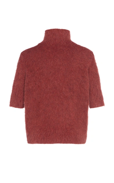 Shop Agnona Gauzed Mohair Wool Turtleneck Sweater In Red