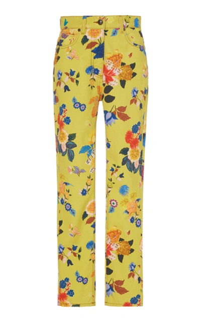 Shop Etro Floral Print Bootcut Trousers In Multi
