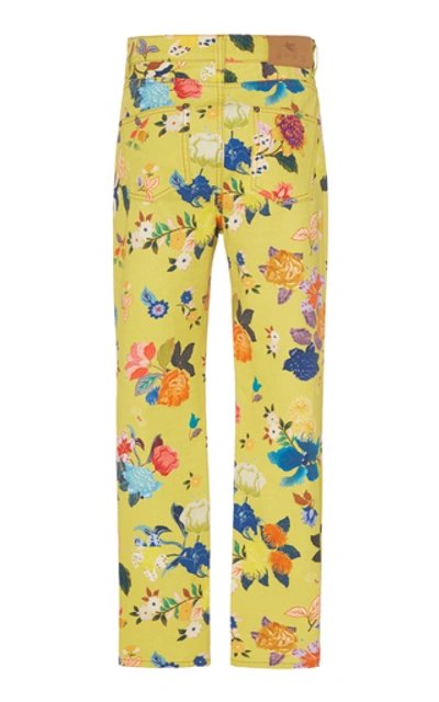 Shop Etro Floral Print Bootcut Trousers In Multi