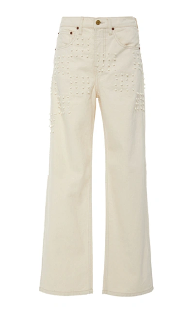 Shop B Sides Plein Embroidered High-rise Straight-leg Jeans In White