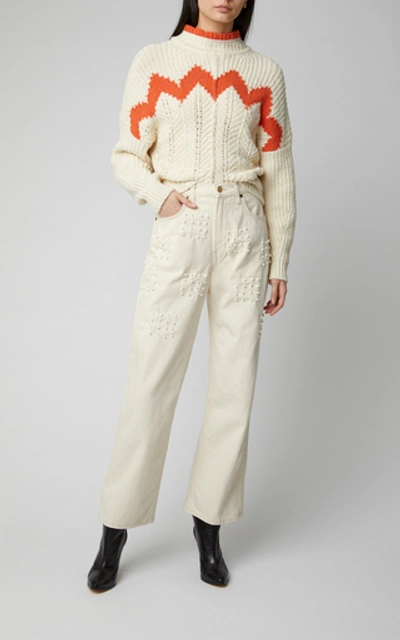 Shop B Sides Plein Embroidered High-rise Straight-leg Jeans In White