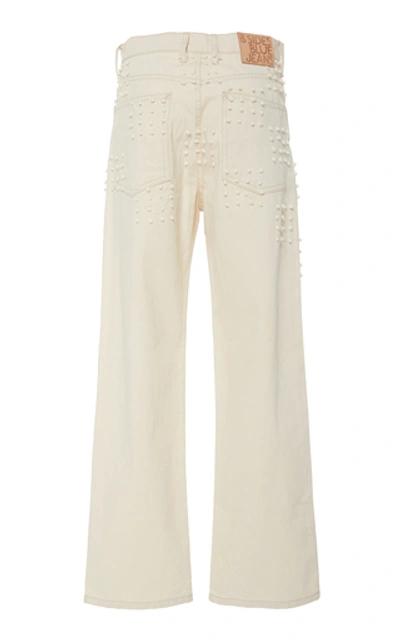 Shop B Sides Plein Embroidered High-rise Straight-leg Jeans In White